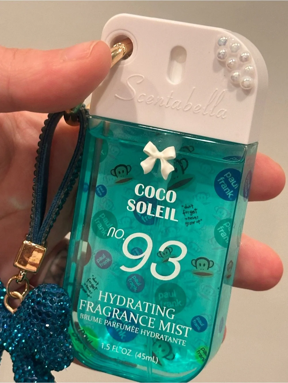 Paul Frank Coco Soleil 93 Handmade Rhinestone Bow Bag Charm Mist Pearl Bow Luxe